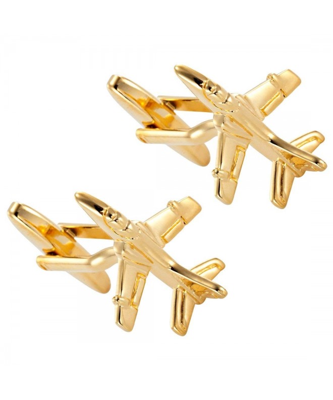 Golden Toned Stainless Cufflinks Airplane