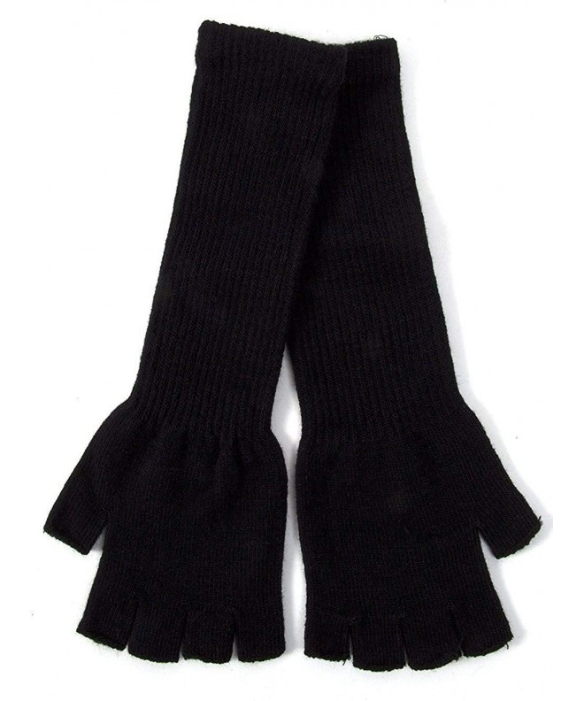 Long Knit Fingerless Gloves Black
