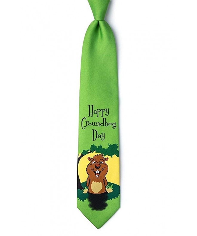 Green Microfiber Happy Groundhog Necktie