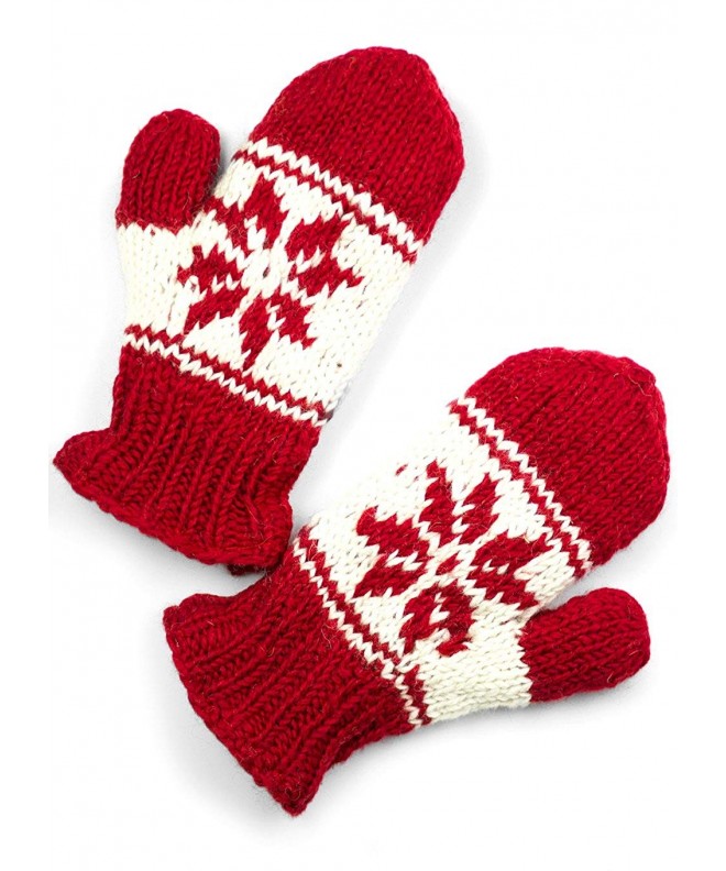 Womens Hand Knit Snowflake Mittens